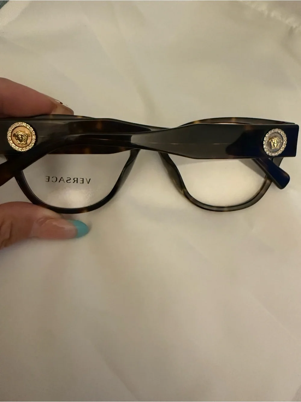 Versace Eyeglasses Frames MOD.3281-B 108 Dark Havana Cat Eye Crystals 53-17-140
